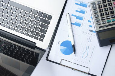 Business concept with copy space. Office desk table with pen foc